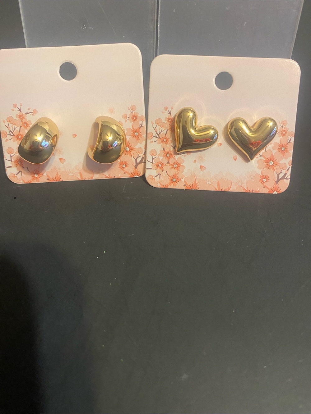 Gold Heart and Dome Stud Earring Duo
